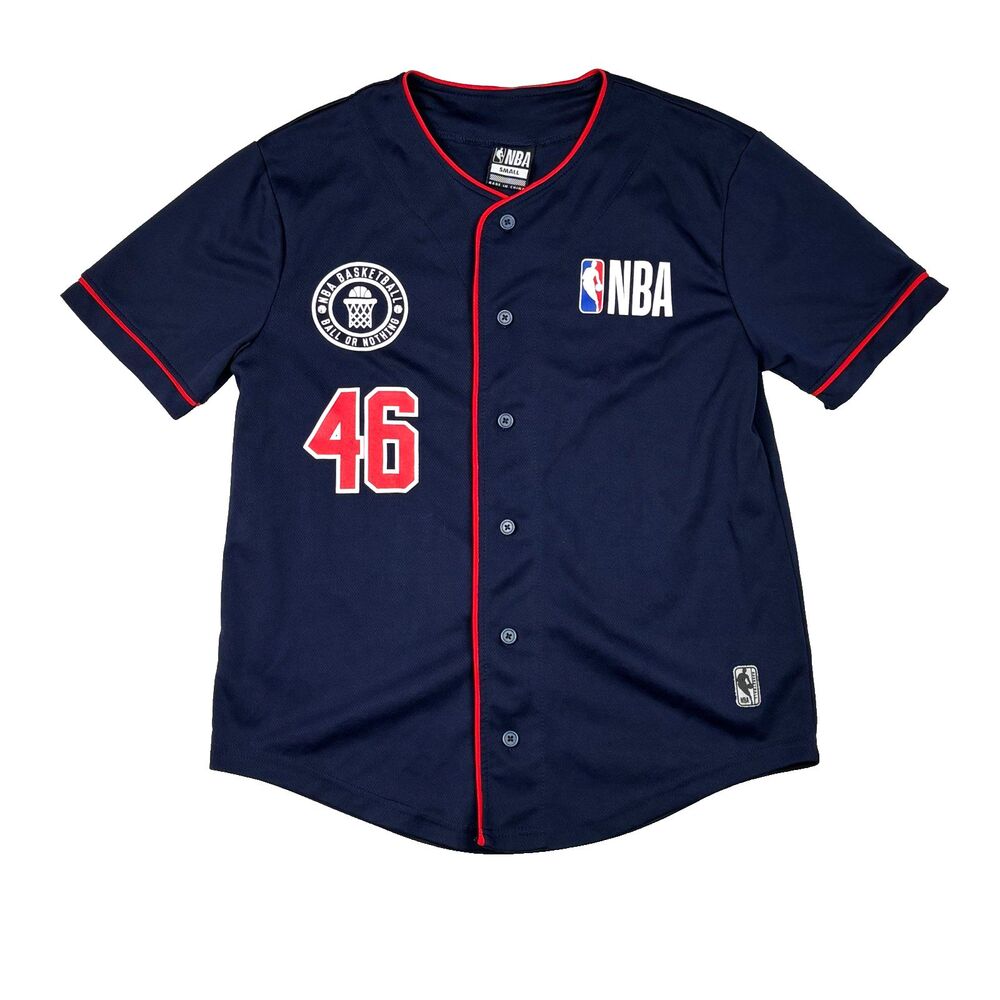 Authentic NBA #46 Basketball Blue Button Baseball Style Jersey Size Small